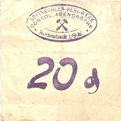20 Pfennig Rothenbach; Steinkohlen-Bergwerk Consol. Abendröthe