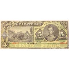 5 Pesos El Banco de Zacatecas