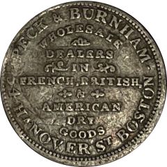 Hard Times Token - Peck and Burnham, Dry Goods Boston, MA