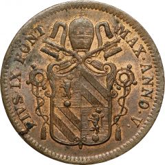 1 Baiocco - Pio IX Closed wreath