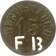 15 Pfennig Werth-Marke, with cutout `FB`