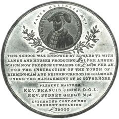 Medal - William IV King Edward`s School, T. Halliday, white metal