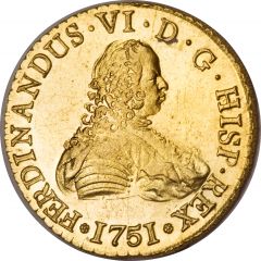 8 Escudos - Fernando VI first bust of Fernando VI, Inverted Fleece