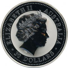 30 Dollars - Elizabeth II 4th Portrait - Year of the Dog - Silver Bullion Coin