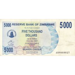 5000 Dollars Bearer Cheque