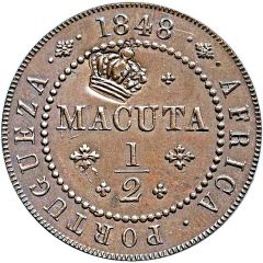 40 Réis - Luiz I Countermark `BIG CROWN` over 1/2 Macuta - Maria II, Angola