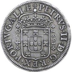 Cruzado/400 Réis - Pedro II Prince crown, Lisbon mint
