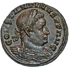 Nummus - Constantinus I Laureate, cuirassed, CONSTANTINVS P F AVG, CONCORD MILIT, Londinium