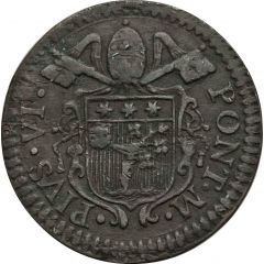 1 Quattrino - Pius VI Large Arms, Striped field