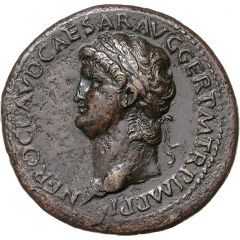 Sestertius - Nero AVGVSTI S POR OST C, Tiber and Neptune