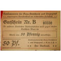 50 Pfennig Konsumverein für Gera-Debschwitz und Umgegend