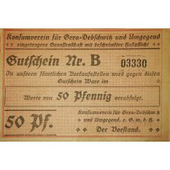 50 Pfennig Konsumverein für Gera-Debschwitz und Umgegend