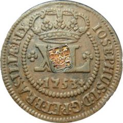 80 Reis - João Prince Countermarked over `XL Réis, José I