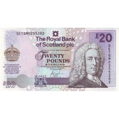 20 Pounds Royal Bank of Scotland - Queen Mother`s 100 Birthday