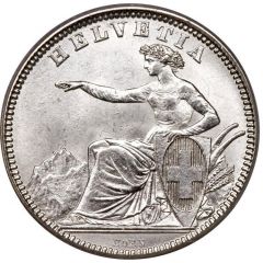 1 Franc Helvetia seated, 80% silver