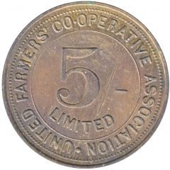 Token - United Farmers` Co-operative Association 5/- Check Piece