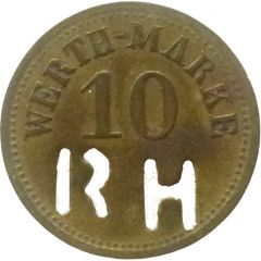 10 Pfennig Werth-Marke, with cutout `RH`
