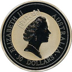 30 Dollars - Elizabeth II 3rd Portrait - Australian Kookaburra - Silver Bullion Coin