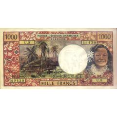 1000 Francs with `RÉPUBLIQUE FRANÇAISE` overprint