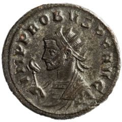 Antoninianus - Probus Imperial mantle, left, sceptre surmounted by eagle, SOLI INVICTO, Sol
