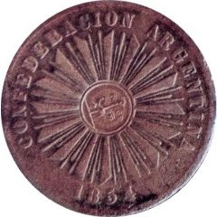 4 Céntimos Countermark over Argentine Confederate 4 Centavos 1854