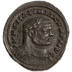 Nummus - Maximianus large head, IMP C MAXIMIANVS P F AVG, GENIO POPVLI ROMANI, Londinium