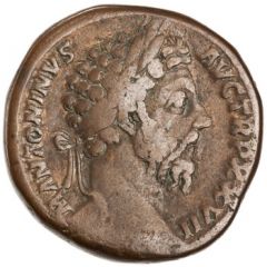 Sestertius - Marcus Aurelius IMP VI COS III S C, Jupiter