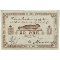50 Øre Handelsstederne i Grønland, Type II: Stamped serial number, Ivigtut star