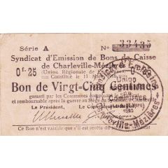 25 Centimes - Syndicat d`Emission de Bons de Caisse de Charleville-Mézières 08