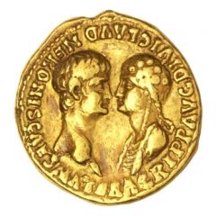 Aureus - Nero and Agrippina the Younger NERONI CLAVD DIVI F CAES AVG GERM IMP TR P