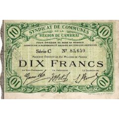 10 Francs - Syndicat de communes de la région de Cambrai [59]