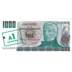 1 Austral Overprint on 1000 Pesos Argentinos