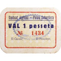 1 Peseta Palau Sabardera, Sindicat Agrícol