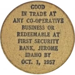 1 Wooden Nickel - North Side Golden Jubilee Jerome, Idaho