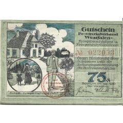 75 Pfennig Provinzialverband Westfalen Kriegsbeschädigter und Kriegerhinterbliebener