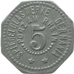 5 Pfennig - Porz am Rhein Spiegelglaswerke Germania