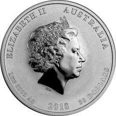 30 Dollars - Elizabeth II 4th Portrait - Year of the Dog - Silver Bullion Coin