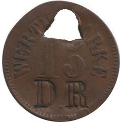 15 Pfennig Werth-Marke Countermarked `DR`