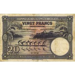 20 Francs Violet, `DEUXIEME EMISSION` overprint