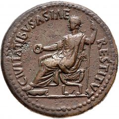 Sestertius - Tiberius IMP T CAES DIVI VESP F P M TR P P P COS VIII REST