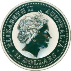 15 Dollars - Elizabeth II 4th Portrait - Year of the Rooster - Silver Bullion Coin
