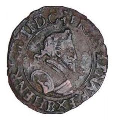 Denier Tournois - Henri IV Dieppe, Latin text