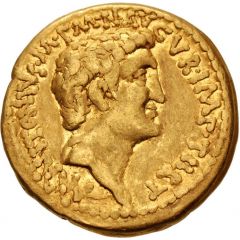 Aureus - Marcus Antonius and Octavia M·ANTONIVS·M·F·M·N·AVGVR·IMP·TIIRT / COS·DIISIG·ITIIR·IIT·TIIRT·III·VIR·R·P·C