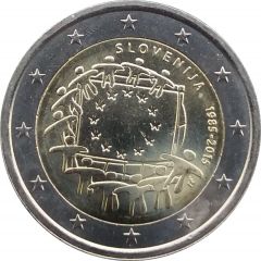 2 Euros 30 Years of European Union Flag