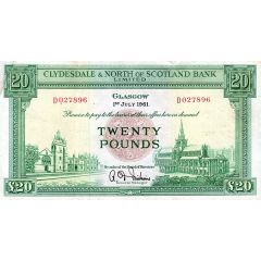 20 Pounds Clydesdale and North of Scotland Bank