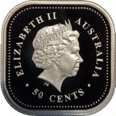 50 Cents - Elizabeth II 4th Portrait - Australian Square Kookaburra - Coloured
