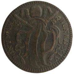 1 Baiocco - Benedict XIV Wavy shield, inscription in wreath - small leaves
