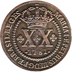 20 Réis - Maria I and Pedro III Low and High Crowns, Lisbon Mint