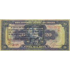 20 Mil Réis Caixa de Estabilização, overprint on 20 Mil Réis P# 48