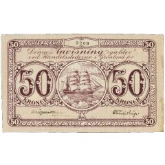 50 Kroner Grønlands Styrelse. Type I: Pattern outside frame
